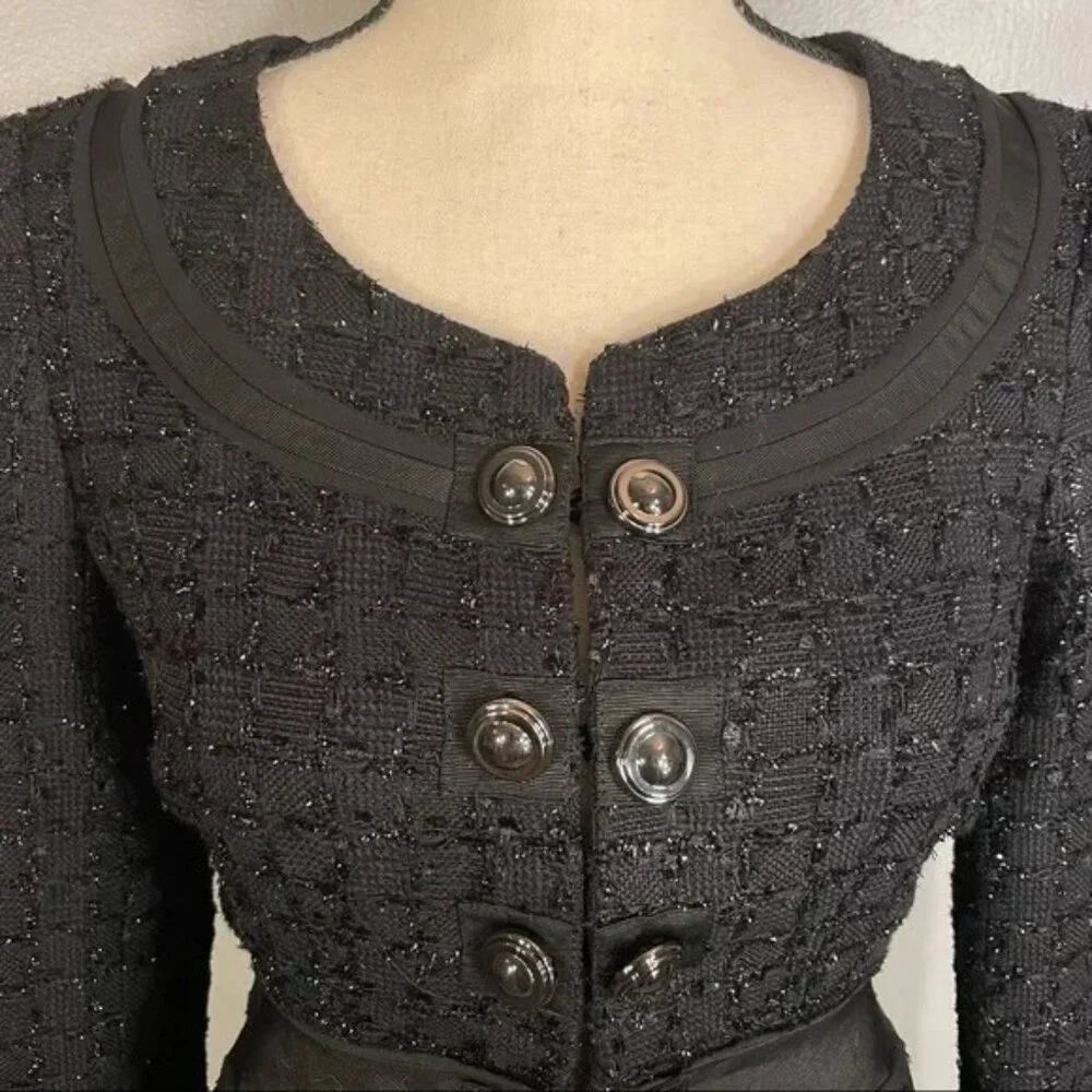 🌿 NWT WHBM Metallic Tweed Blazer ✨ Lightweight Spring Layer Chain Detail Size 00 - Picture 3 of 16